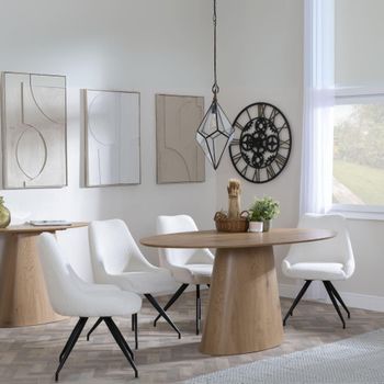Palma Oak 6 Seater Swivel 180cm Oval Dining Set with Arctic Cream Velvet Fabric Dining Chairs