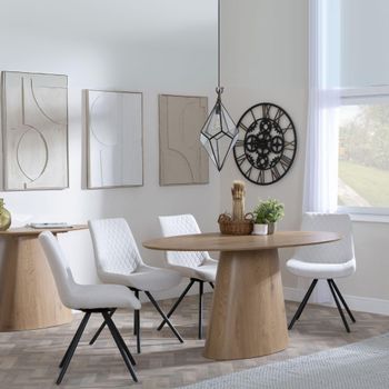 Palma Oak 6 Seater Swivel 180cm Oval Dining Set with Boden Cream Fabric Dining Chairs