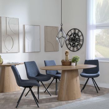 Palma Oak 6 Seater Swivel 180cm Oval Dining Set with Boden Dark Grey Fabric Dining Chairs