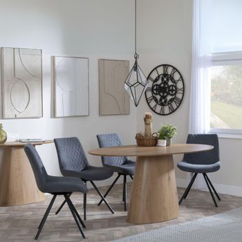 Palma Oak 6 Seater Swivel 180cm Oval Dining Set with Boden Grey Fabric Dining Chairs