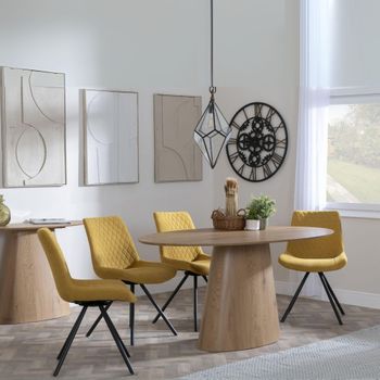 Palma Oak 6 Seater Swivel 180cm Oval Dining Set with Boden Yellow Fabric Dining Chairs