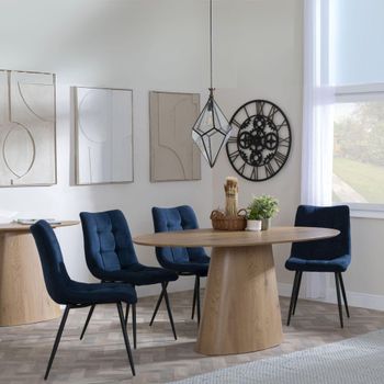 Palma Oak 6 Seater 180cm Oval Dining Set with Corona Blue Fabric Dining Chairs