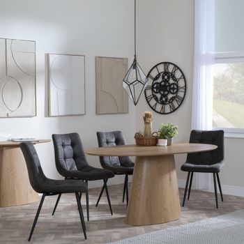 Palma Oak 6 Seater 180cm Oval Dining Set with Corona Grey Fabric Dining Chairs