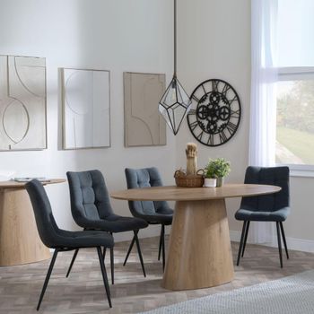 Palma Oak 6 Seater 180cm Oval Dining Set with Corona Light Grey Fabric Dining Chairs