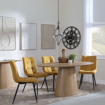 Palma Oak 6 Seater 180cm Oval Dining Set with Corona Yellow Fabric Dining Chairs