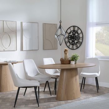 Palma Oak 6 Seater 180cm Oval Dining Set with Darwin Cream Fabric Dining Chairs