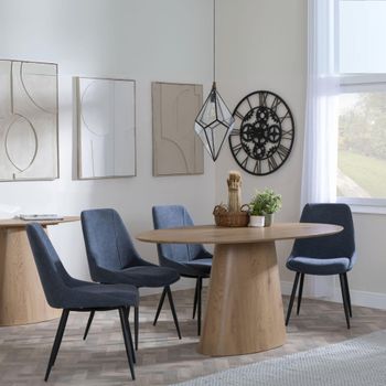 Palma Oak 6 Seater 180cm Oval Dining Set with Darwin Dark Grey Fabric Dining Chairs