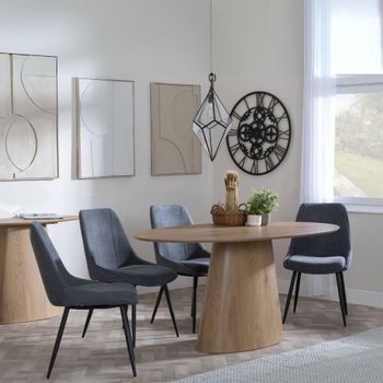 Palma Oak 6 Seater 180cm Oval Dining Set with Darwin Grey Fabric Dining Chairs