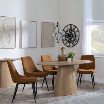 Palma Oak 6 Seater 180cm Oval Dining Set with Darwin Orange Fabric Dining Chairs