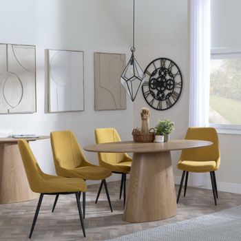 Palma Oak 6 Seater 180cm Oval Dining Set with Darwin Yellow Fabric Dining Chairs