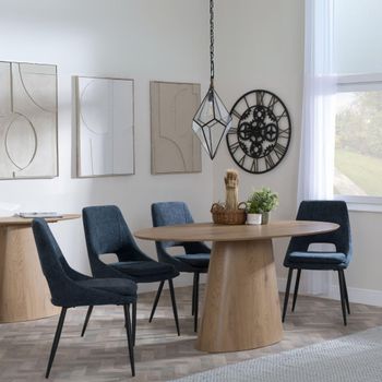 Palma Oak 6 Seater 180cm Oval Dining Set with Peyton Blue Fabric Dining Chairs