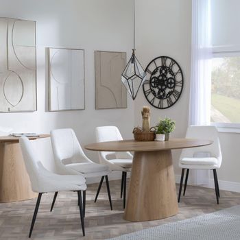 Palma Oak 6 Seater 180cm Oval Dining Set with Peyton Cream Fabric Dining Chairs