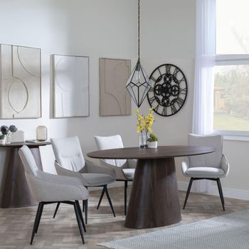 Palma 6 Seater Swivel 180cm Oval Walnut Dining Set with Ace Beige Fabric Dining Chairs
