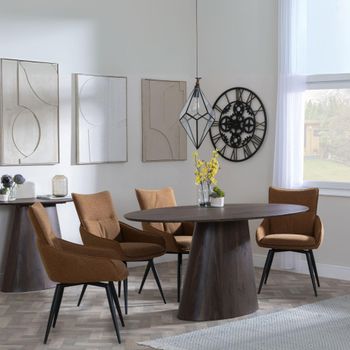 Palma 6 Seater Swivel 180cm Oval Walnut Dining Set with Ace Orange Fabric Dining Chairs
