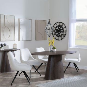 Palma 6 Seater Swivel 180cm Oval Walnut Dining Set with Arctic Cream Velvet Fabric Dining Chairs
