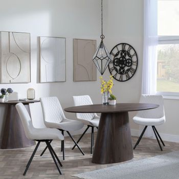 Palma 6 Seater Swivel 180cm Oval Walnut Dining Set with Boden Cream Fabric Dining Chairs