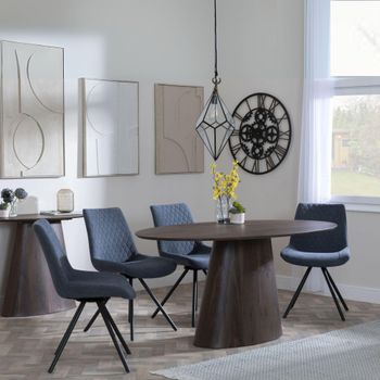 Palma 6 Seater Swivel 180cm Oval Walnut Dining Set with Boden Dark Grey Fabric Dining Chairs