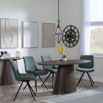 Palma 6 Seater Swivel 180cm Oval Walnut Dining Set with Boden Green Fabric Dining Chairs