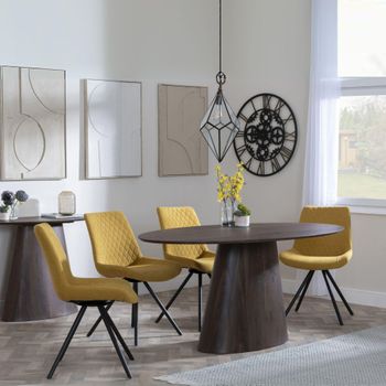 Palma 6 Seater Swivel 180cm Oval Walnut Dining Set with Boden Yellow Fabric Dining Chairs
