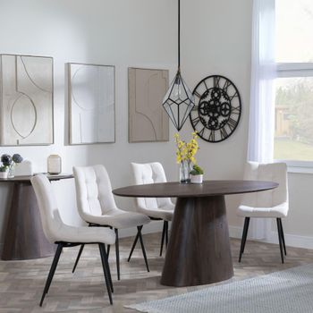Palma 6 Seater 180cm Oval Walnut Dining Set with Corona Beige Fabric Dining Chairs