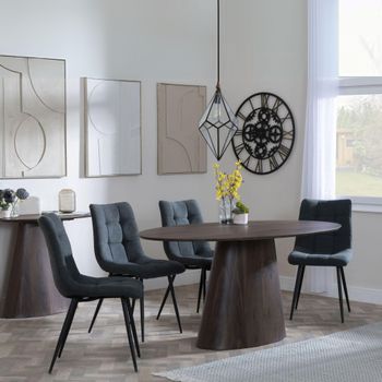 Palma 6 Seater 180cm Oval Walnut Dining Set with Corona Light Grey Fabric Dining Chairs
