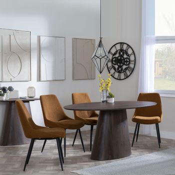 Palma 6 Seater 180cm Oval Walnut Dining Set with Darwin Orange Fabric Dining Chairs