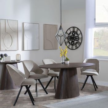 Palma 6 Seater Swivel 180cm Oval Walnut Dining Set with Ion Beige Velvet Fabric Dining Chairs