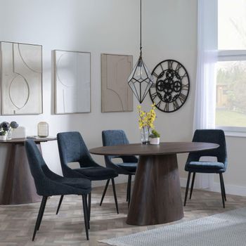 Palma 6 Seater 180cm Oval Walnut Dining Set with Peyton Blue Fabric Dining Chairs