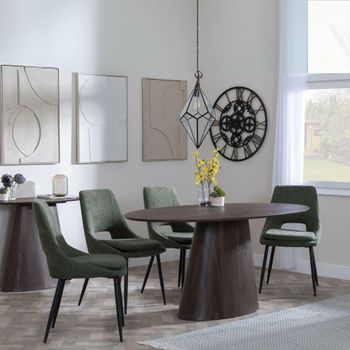 Palma 6 Seater 180cm Oval Walnut Dining Set with Peyton Green Fabric Dining Chairs