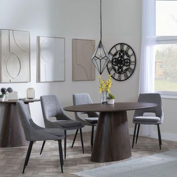 Palma 6 Seater 180cm Oval Walnut Dining Set with Peyton Grey Fabric Dining Chairs