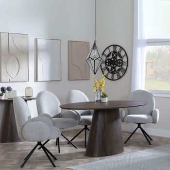 Palma 6 Seater Swivel 180cm Oval Walnut Dining Set with Theo Grey Fabric Dining Chairs