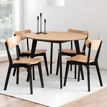 Roxby Oak and Black 4 Seater 105cm Round Dining Set