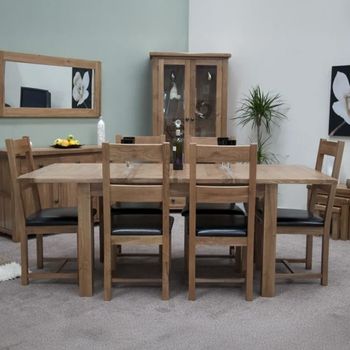 Rustic Oak 4-8 Seater 132cm-198cm Extending Dining Set with 6 Rustic Leather Seat Chairs