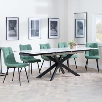GET 2 CHAIRS FREE - Sutton White 6-8 Seater 140-200cm Dining Set with Corona Green Chairs