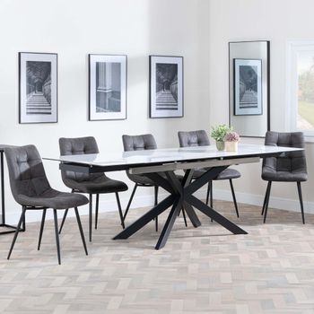 GET 2 CHAIRS FREE - Sutton White 6-8 Seater 140-200cm Dining Set with Corona Grey Chairs