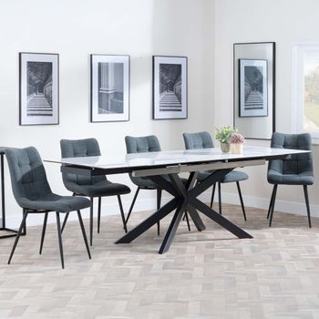 GET 2 CHAIRS FREE - Sutton White 6-8 Seater 140-200cm Dining Set with Corona Light Grey Chairs