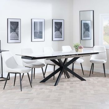 GET 2 CHAIRS FREE - Sutton White 6-8 Seater 140-200cm Dining Set with Darwin Cream Chairs