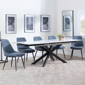 GET 2 CHAIRS FREE - Sutton White 6-8 Seater 140-200cm Dining Set with Darwin Dark Grey Chairs