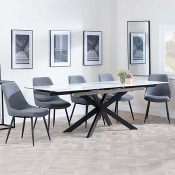 GET 2 CHAIRS FREE - Sutton White 6-8 Seater 140-200cm Dining Set with Darwin Grey Chairs