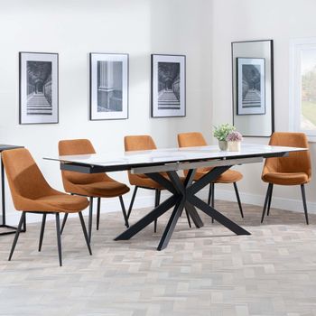 GET 2 CHAIRS FREE - Sutton White 6-8 Seater 140-200cm Dining Set with Darwin Orange Chairs