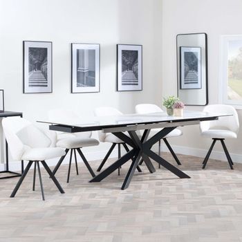 Sutton White Ceramic 6-8 Seater Swivel 140-200cm Extending Dining Set with Ion Cream Chairs