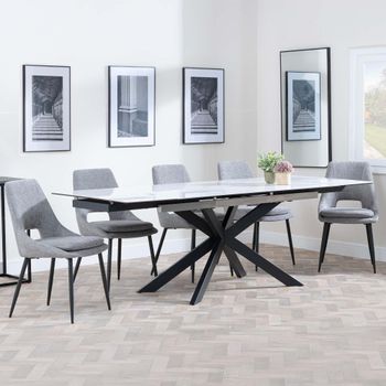 GET 2 CHAIRS FREE - Sutton White Ceramic 6-8 Seater 140-200cm Dining Set with Peyton Grey Chairs