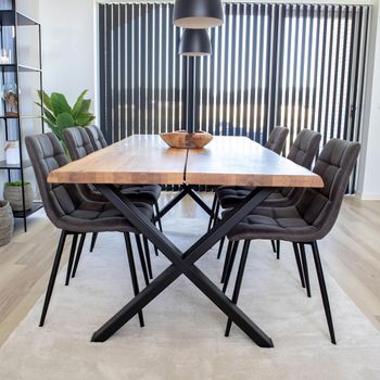 Toulon Natural Oak 6 Seater 200cm Live Edge Dining Set with 6 Middelfart Chairs