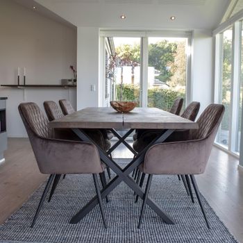 Toulon Smoked Oak 6 Seater 200cm Live Edge Dining Set with 6 Harbo Chairs