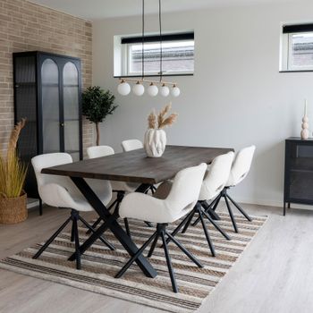 Toulon Smoked Oak 6 Seater 200cm Live Edge Dining Set with 6 Mauston Chairs