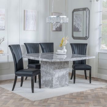 Clearance - Turin Grey Marble 8 Seater 140cm Square Dining Set with Cadiz Black Leather Chairs