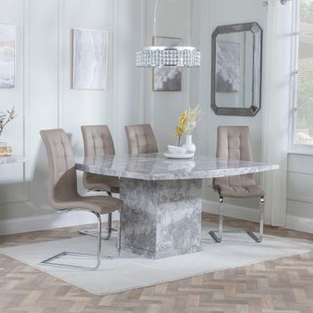 Clearance - Turin Grey Marble 8 Seater 140cm Square Dining Set with Jamison Beige Chairs