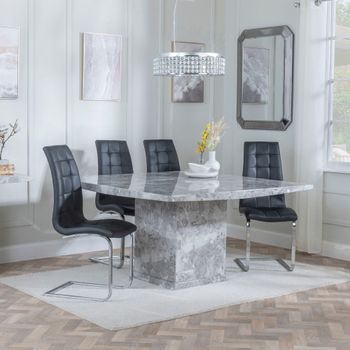 Clearance - Turin Grey Marble 8 Seater 140cm Square Dining Set with Jamison Black Chairs