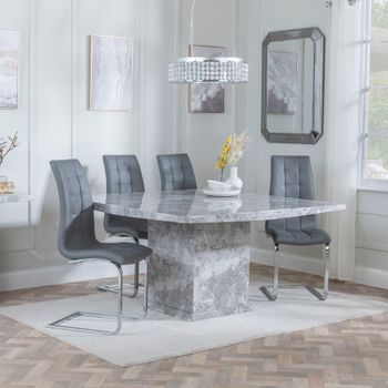 Clearance - Turin Grey Marble 8 Seater 140cm Square Dining Set with Jamison Grey Chairs