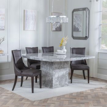 Clearance - Turin Grey Marble 8 Seater 140cm Square Dining Set with Paris Brown Chairs & Brown Legs